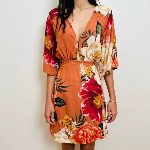 FARM Rio Carioca Wrap Mini Dress Boho Floral - Picture 3 of 10
